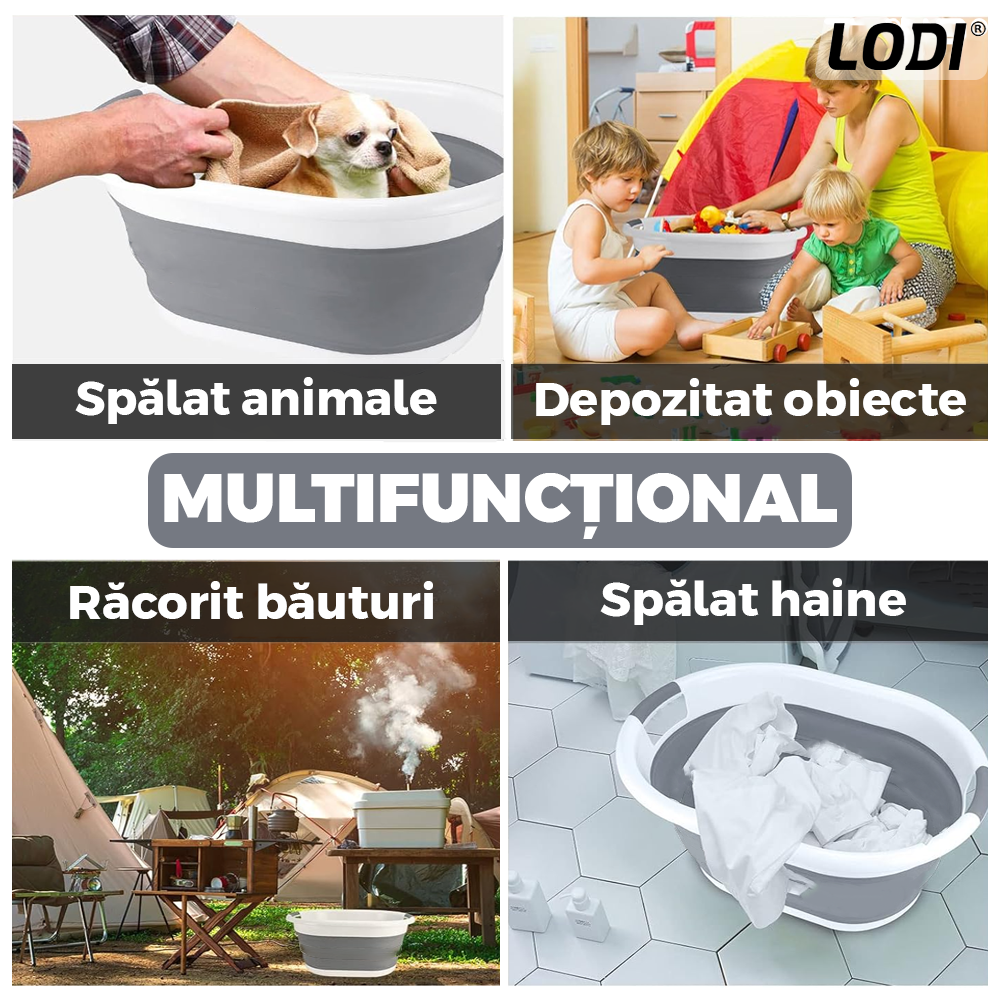 Cos de Rufe Pliabil Lodi676, organizare si depozitare, multiafunctional, compact, 24 litri, 53 x 38 x 24 cm, gri