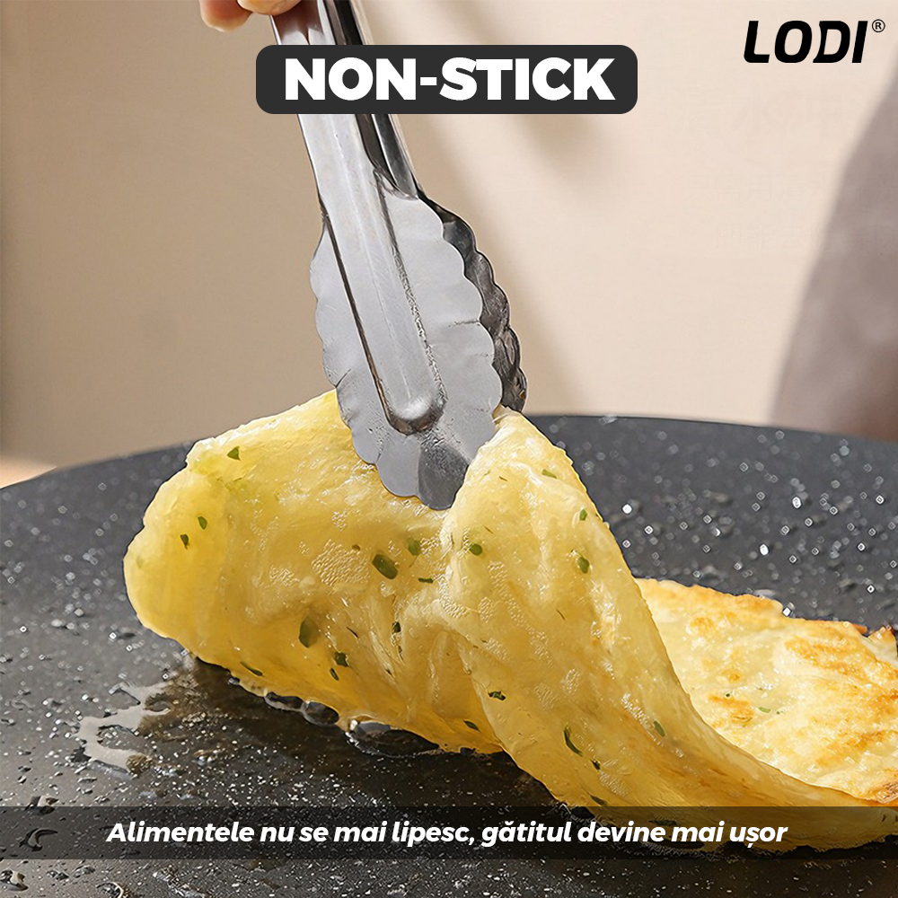 Plita Japoneza Lodi1047, invelis antiaderent, pluristratificata, materiale rezistente, spatioasa, diametru 32 cm, negru