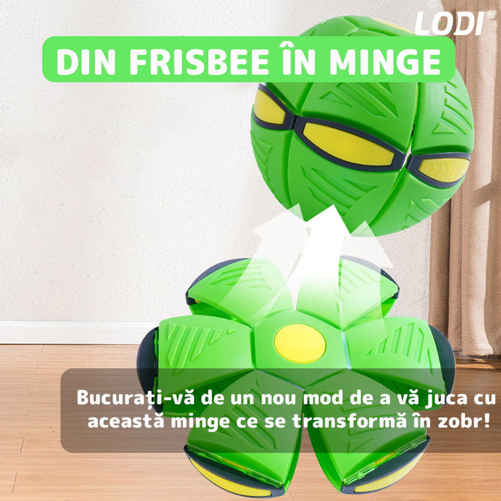 Minge Zburatoare Transformabila in Disc Frisbee Lodi355, 2 moduri de joaca, 23 cm, verde
