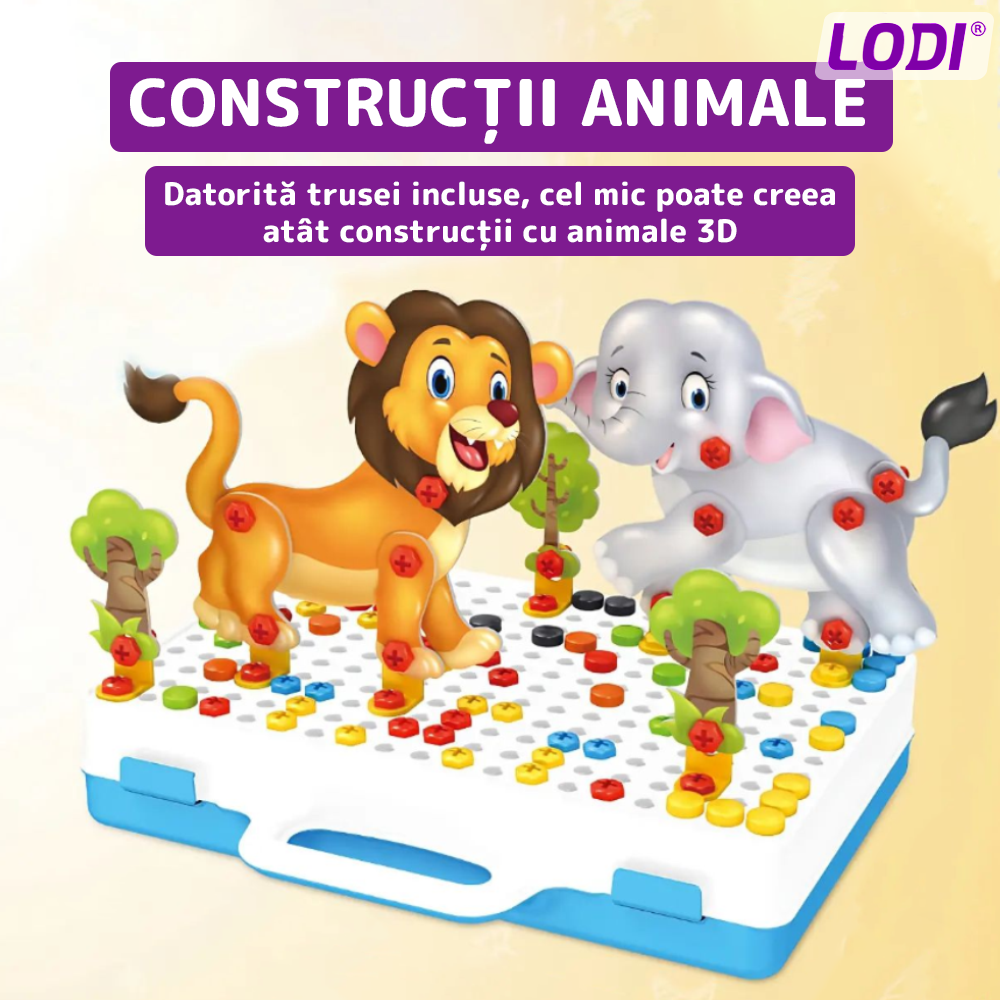 Jucarie Educativa si Interactiva 4in1 Lodi512, 198 piese, bormasina pentru inginerie, pentru fete si baieti, manual inclus, puzzle 3D/2D, dezvoltare STEM, montessori, multicolor