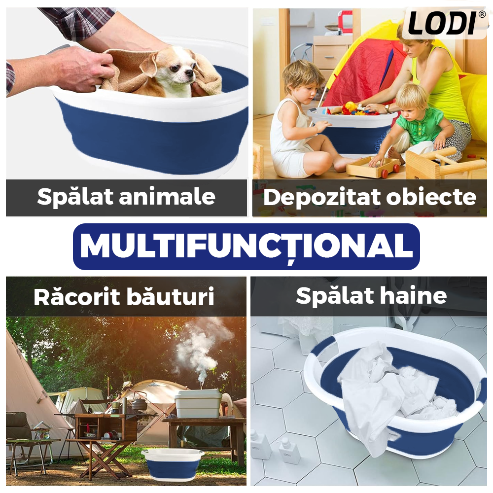 Cos de Rufe Pliabil Lodi944, organizare si depozitare, multifunctional, compact, 32 litri,32 litri, 62 x 45 x 27 cm, albastru