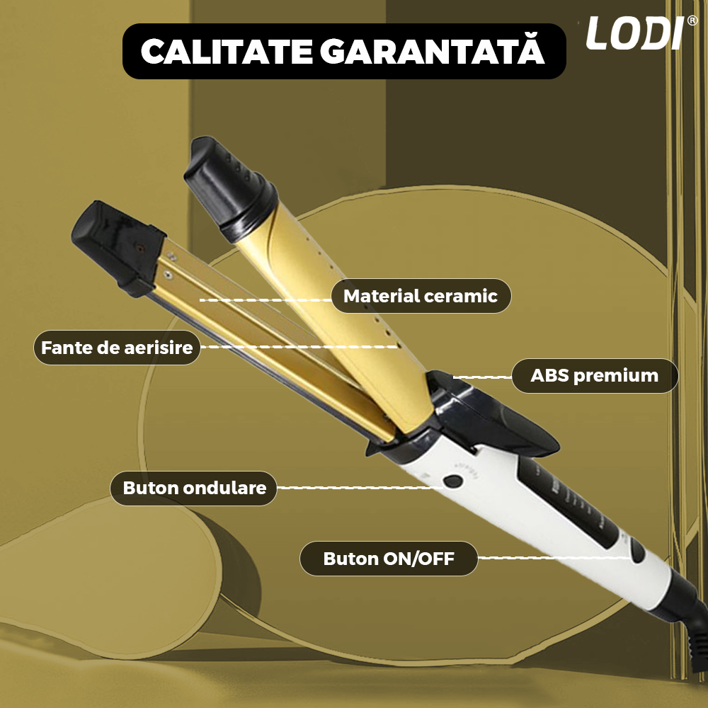 Placa Profesionala de Par 2 in 1 Lodi465, intindere si ondulare par, invelis ceramic, easy lock , par umed si uscat, 210°, alb
