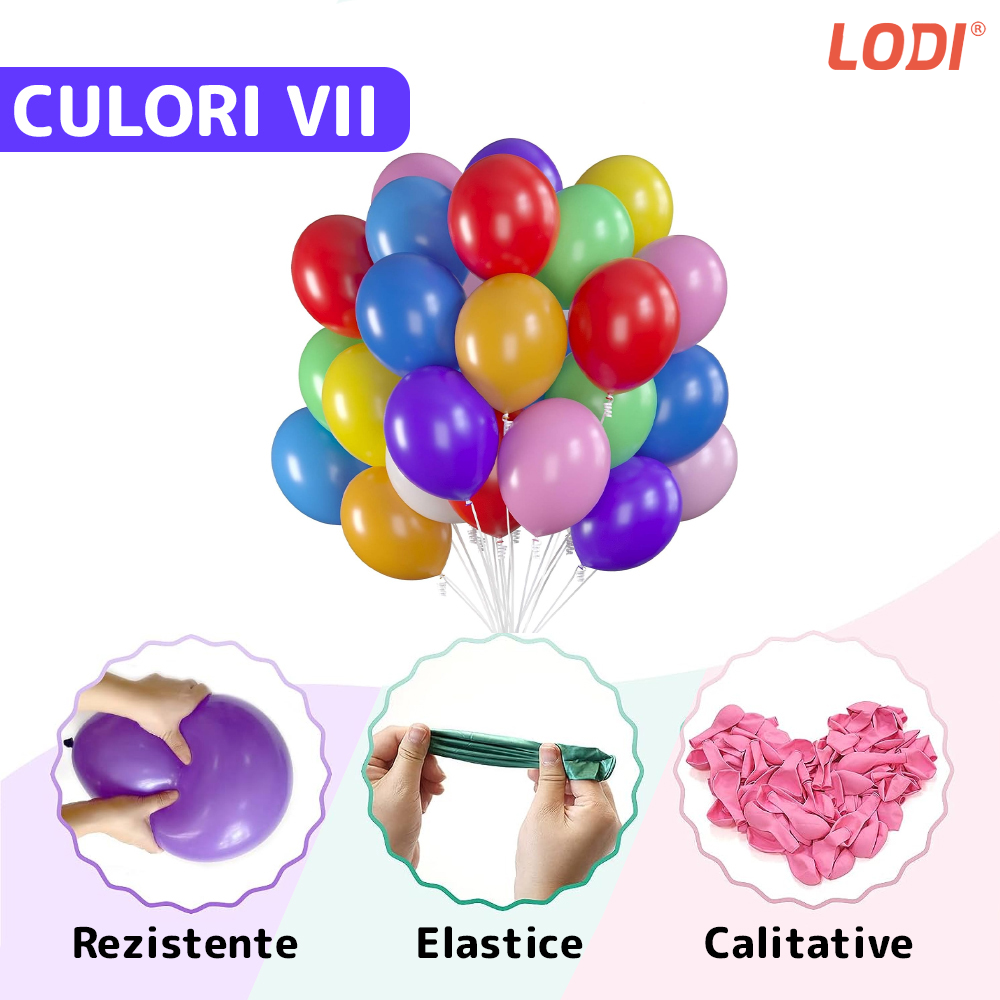 Set 100 Baloane Lodi255, pentru Petreceri/Aniversari/Evenimente, o singura dimensiune, latex, multicolor