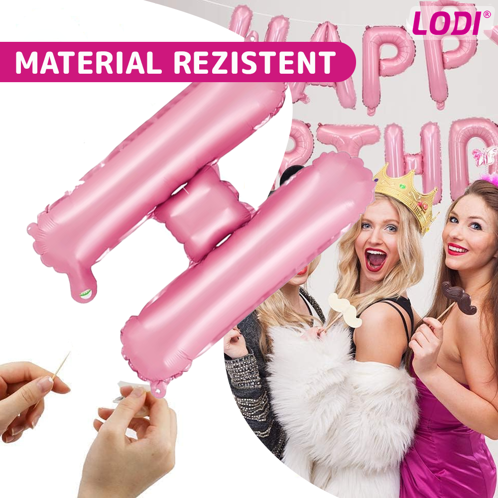 Set 13 Baloane Lodi716, Litere, pentru Petreceri/Aniversari/Evenimente, model HAPPY BIRTHDAY, rose