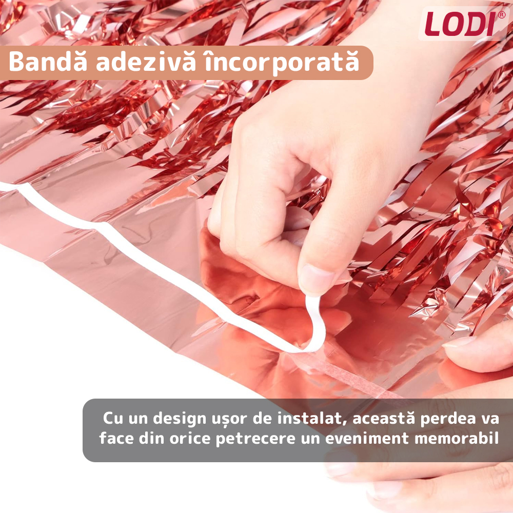 Set 2 Bucati Perdea Decorativa Lodi322, din folie rose gold metalizat, pentru petreceri aniversare