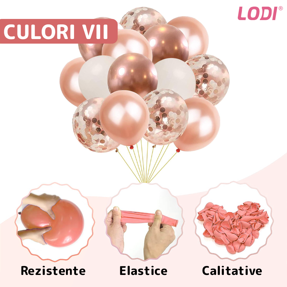 Set 12 Baloane Lodi1060, Cifra 1, pentru Petreceri/Aniversari/Evenimente, Stea/Rotunde/Confetti, 3 culori, latex, rose gold
