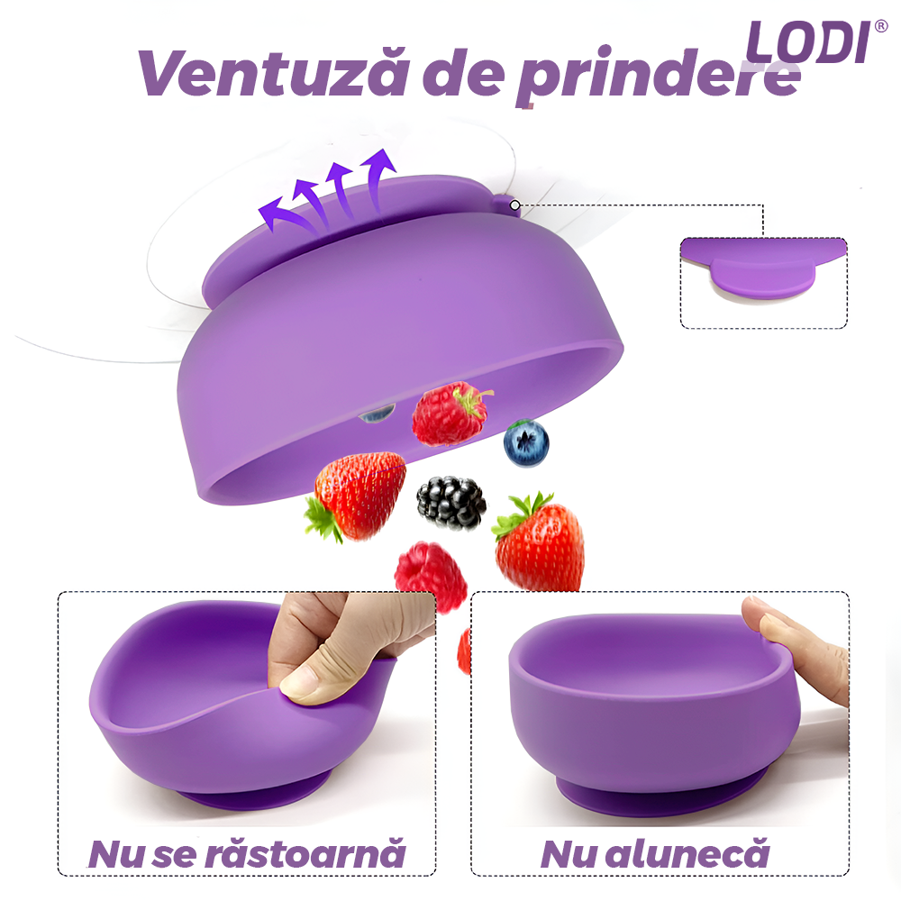 Set Hranire Bebeulsi Lodi1008, 6 piese, termorezistente, silicon, fara BPA, pliabile, usor de curatat, mov lila