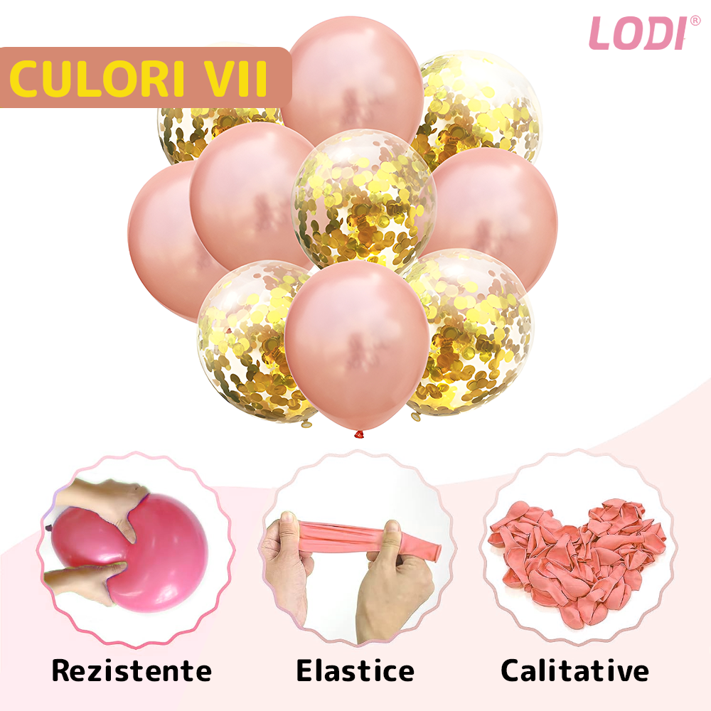 Set 10 Baloane Lodi772, Confeti, pentru Petreceri/Aniversari/Evenimente, o singura dimensiune, 2 culori, latex, auriu/rose gold