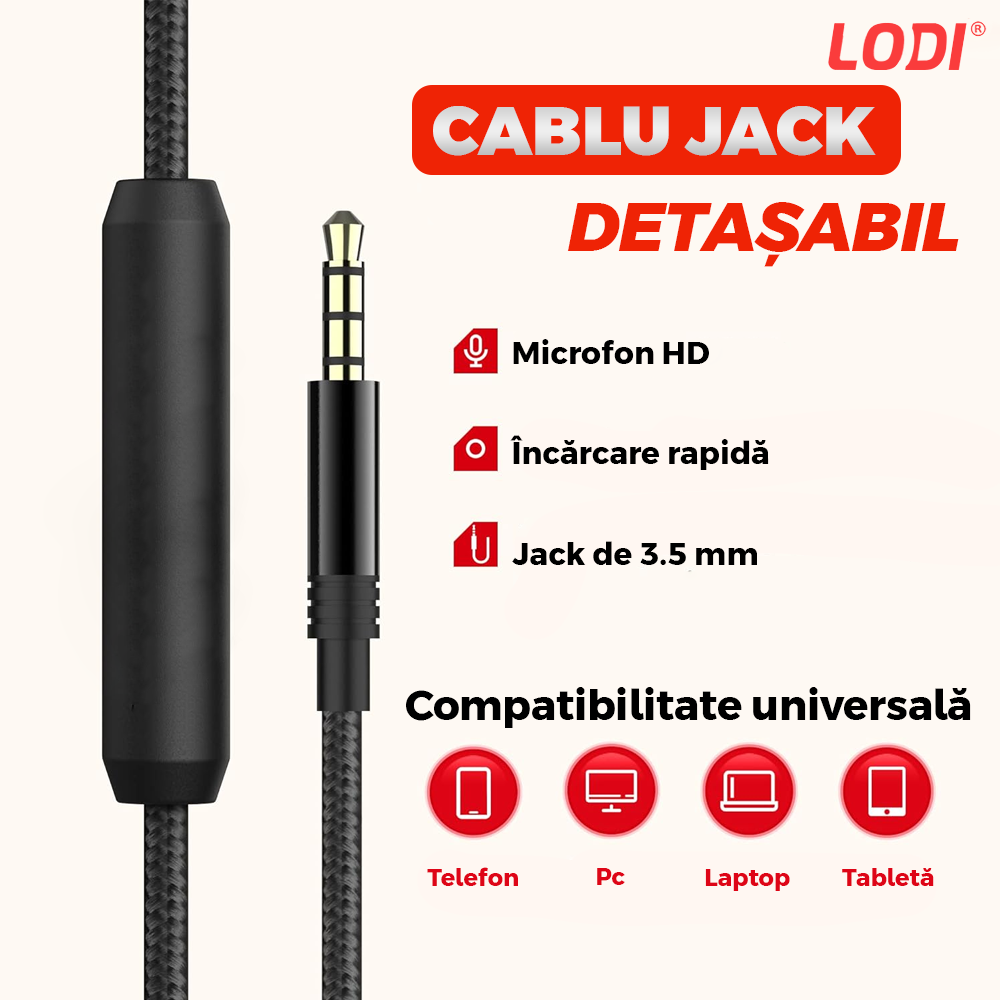 Casti Wireless Lodi962, overear, bluetooth 4.2, extra bass, blocare sunete externe, slot card TF, functii multiple, rosu