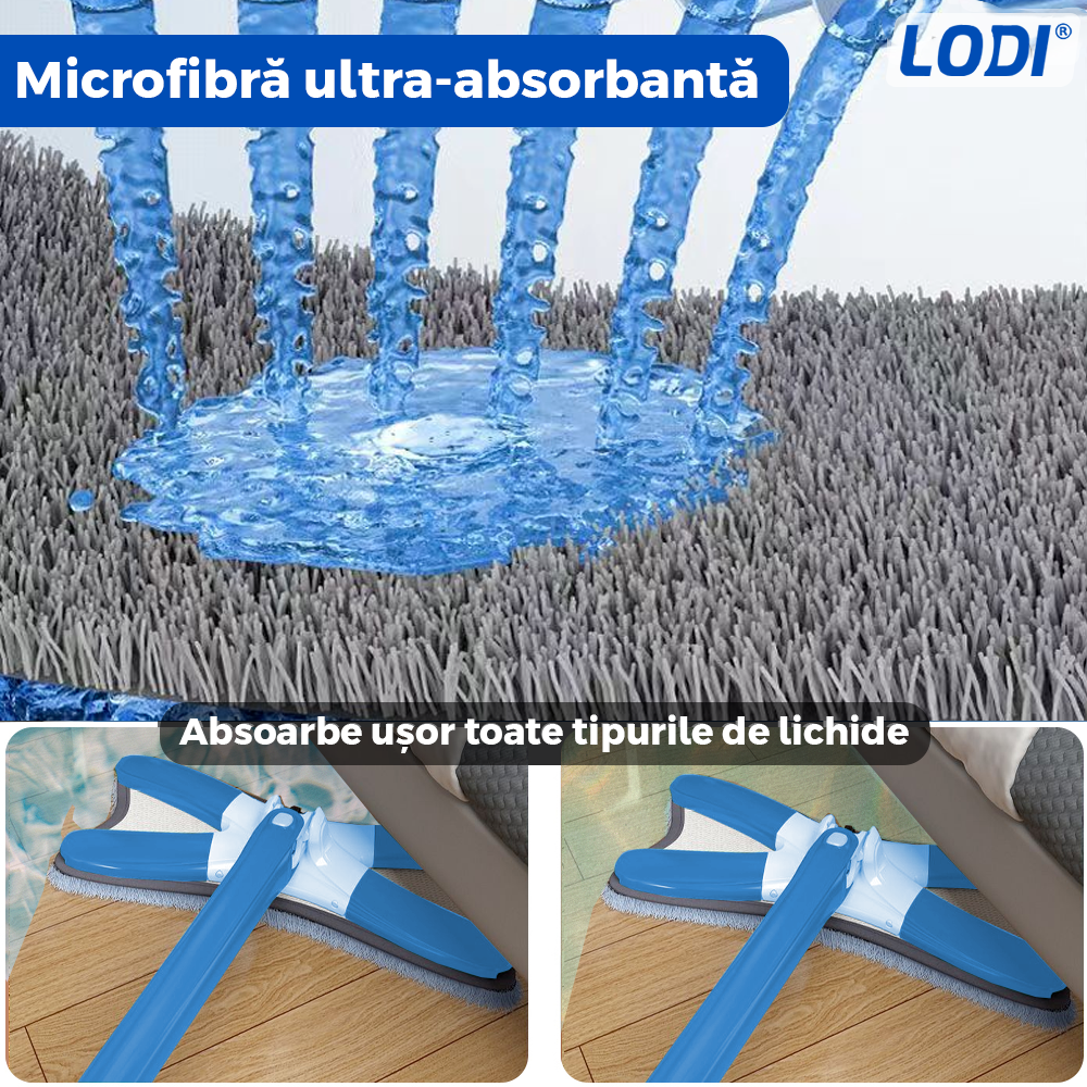 Mop cu Cap in Forma de X Lodi1147, rotire 360 grade, telescopic, curatare usoara, 5 lavete incluse, 123 cm, albastru deschis