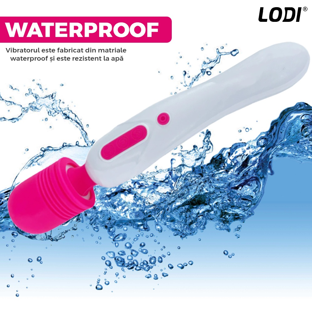 Aparat de Masaj Lodi1096, 10 Frecvente de Vibratii, waterproof, alimentare USB, portabil, elimina durerile musculare, roz/alb
