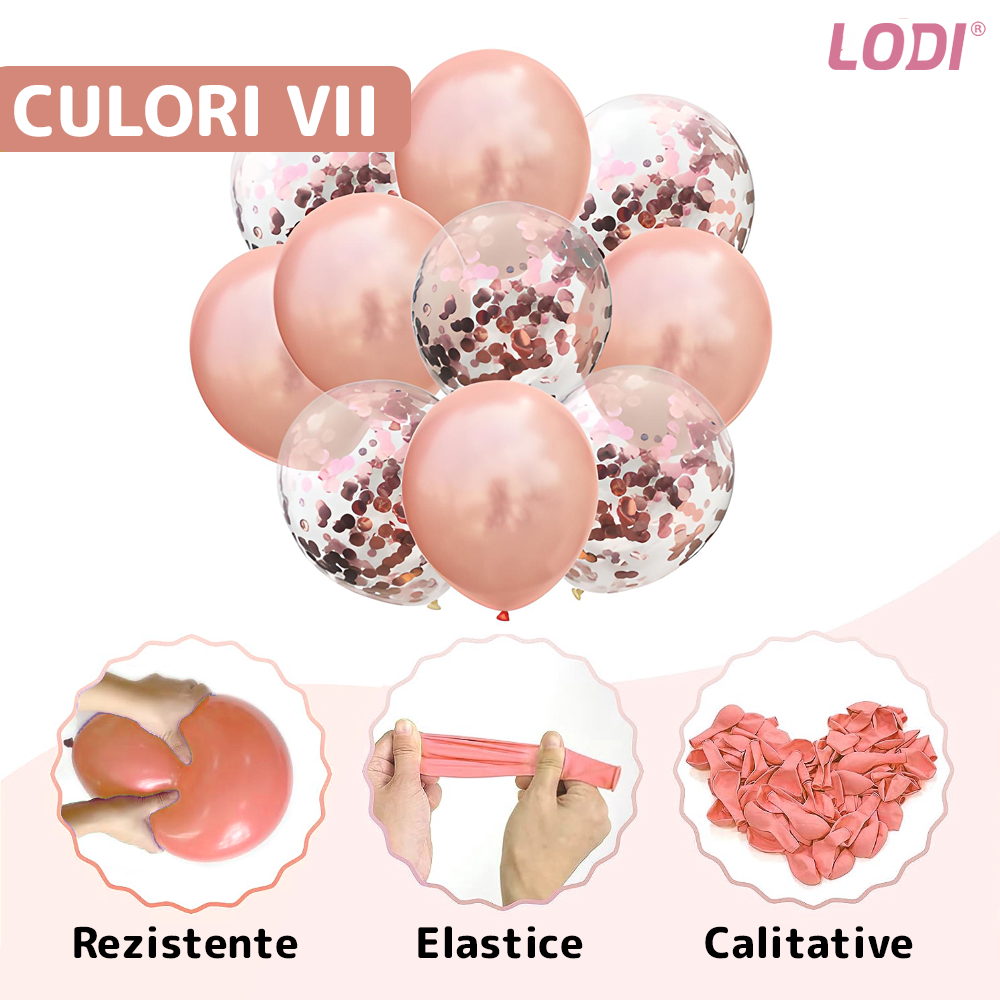 Set 10 Baloane Lodi727, Confeti, pentru Petreceri/Aniversari/Evenimente, o singura dimensiune, 2 culori, latex, rose gold