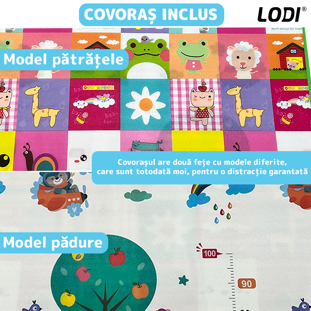 Cort de Joaca pentru Copii tip Casuta Lodi652, covoras inclus cu 2 fete, usa tip perdea, geamuri cu plasa, usor de montat, interior/exterior, albastru