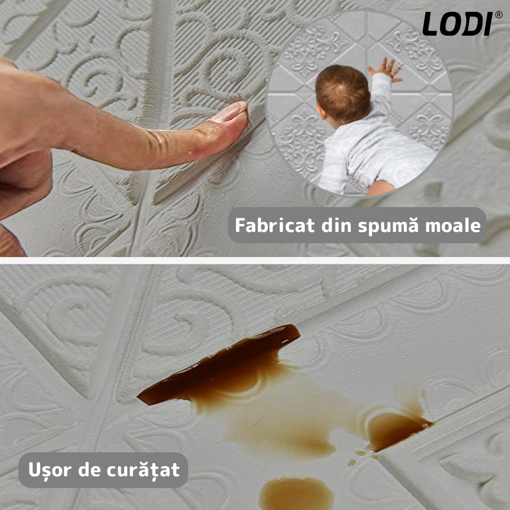 Set Tapet 3D Lodi116, suprafata acoperire 4.9 mp, autoadeziv, perete/tavan, model floral, waterproof, usor de montat, design modern, 70x70 cm, gri