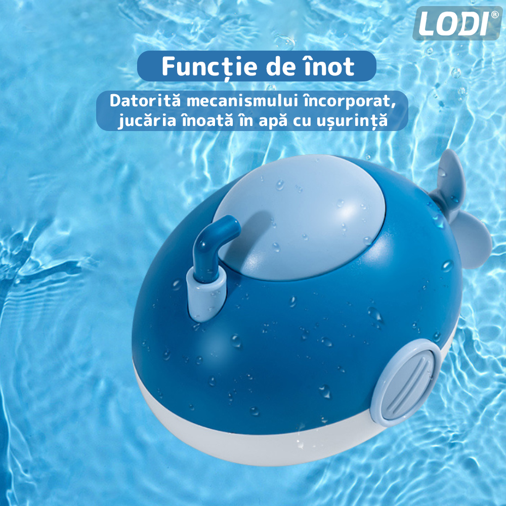 Jucarie de Baie pentru Copii Lodi126, Submarin Inotator, interactiv, fara baterii, mecanism cu cheita, 8x11x8.5cm, albastru