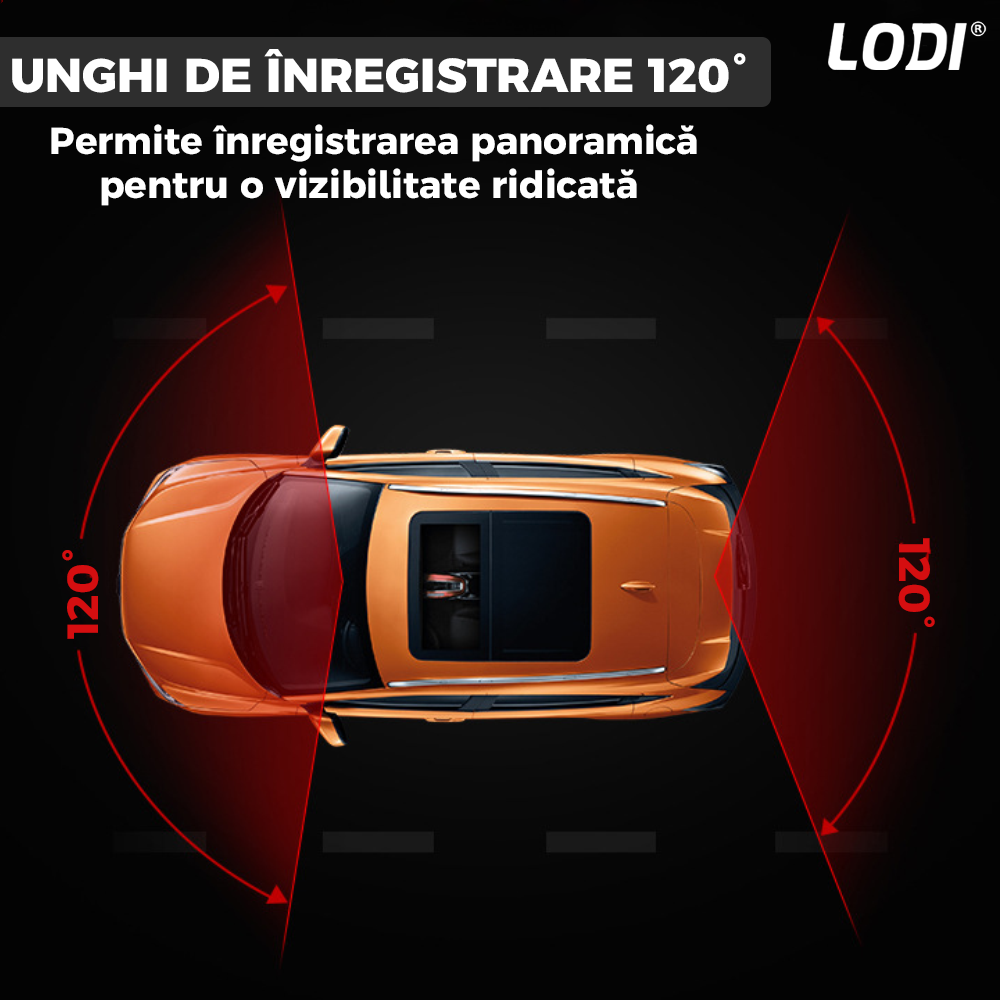 Oglinda Auto Retrovizoare cu Camera Duala Lodi493, video Full HD 1080P, senzor G, 32GB, Night Vision, Display 2.8 inch, linii ghidaj parcare, negru