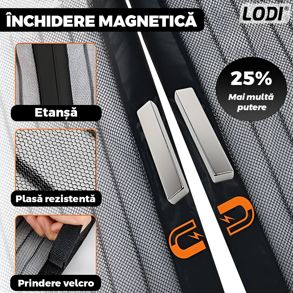 Plasa pentru Usa cu Inchidere Magnetica Lodi1163, anti-insecte, tanrari, muste, paianjeni, montare velcro, materiale calitative, rezistenta, 185x104 cm, negru