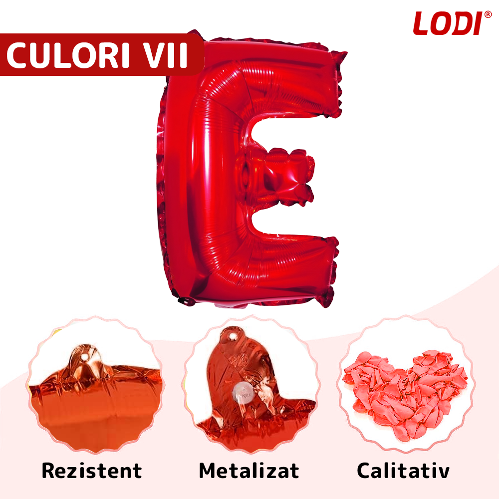 Balon in Forma de Litera E Lodi1477, metalizat, pentru Petreceri/Aniversari/Evenimente, rezistent, folie, rosu, 40 cm