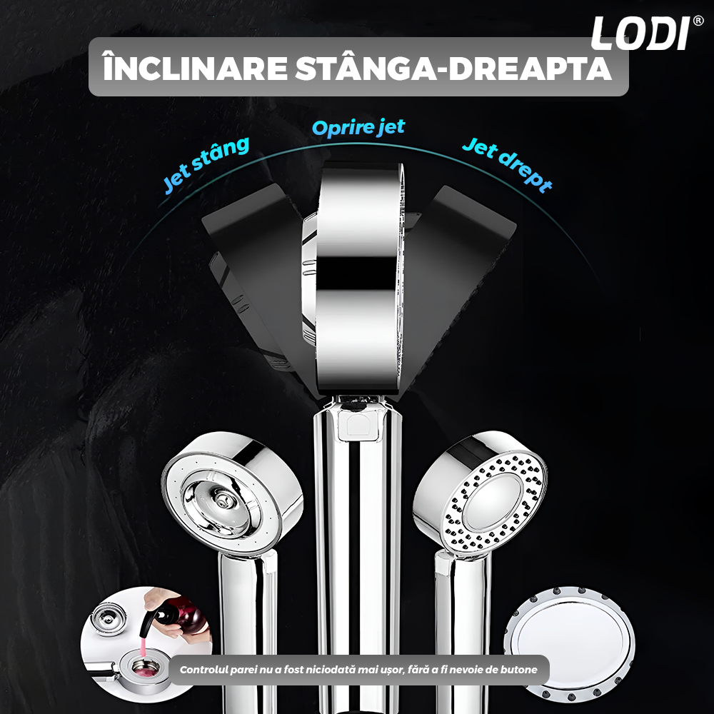 Para de Dus Dubla Lodi1507, recipient de sapun incorporat, 2 moduri de utilizare, mod presiune ridicata, mod spa, usor de utilizat, operare fara butoane, gri