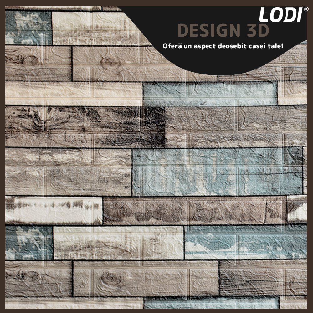 Set 10x Tapet Caramida 3D Lodi1091, Model Lemn, suprafata acoperire 4.9 mp, autoadeziv, waterproof, usor de montat, design modern, 70x70 cm, maro verde