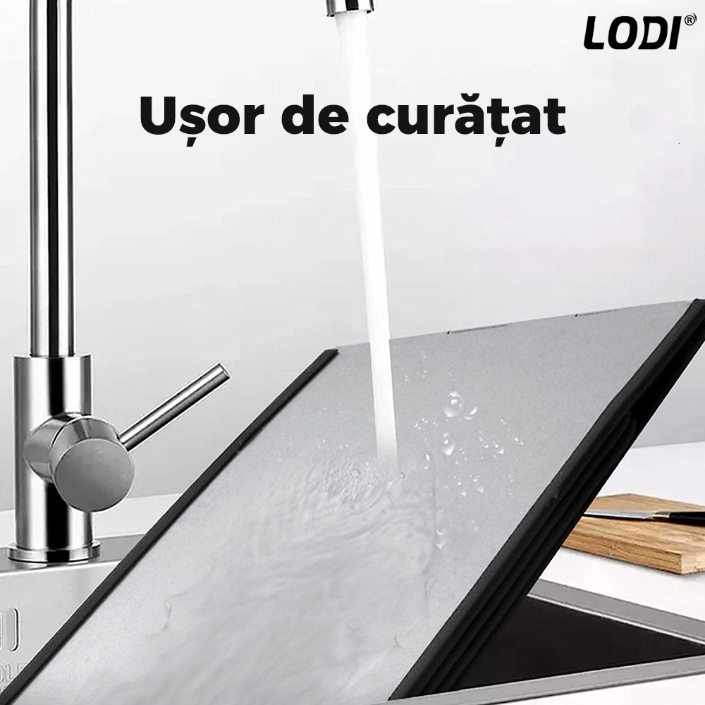 Placa de Protectie Aragaz Anti-Stropi Lodi87, panou triplu, pliabila, metal, de inalta calitate, usor de curatat, 97x30cm, argintiu