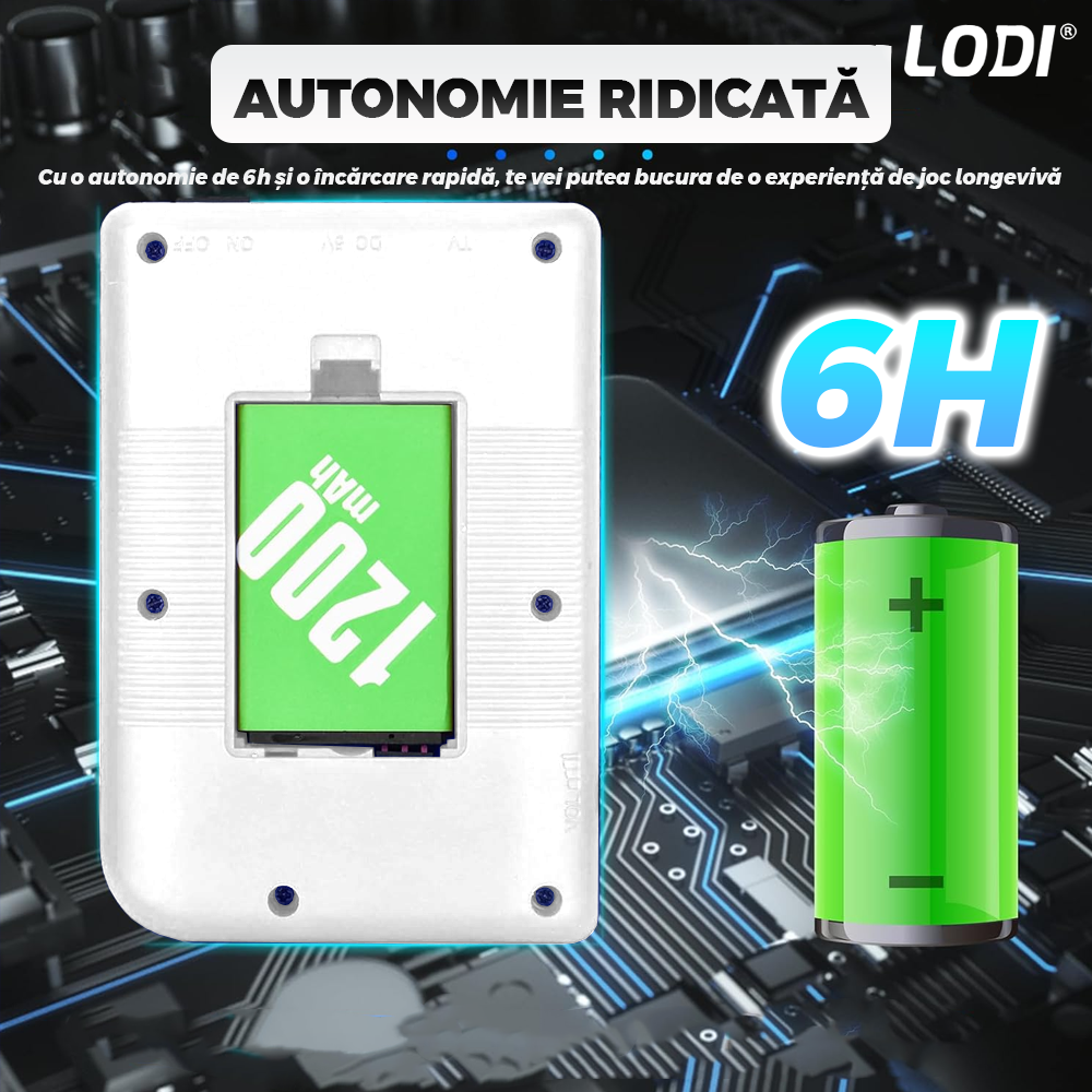 Mini Consola Jocuri Retro Game Box Lodi1501, SR-90, 400 in 1, rotita volum, portabila, cablu AV, incarcare USB-MINI, autonomie ridicata, 11x8 cm, negru