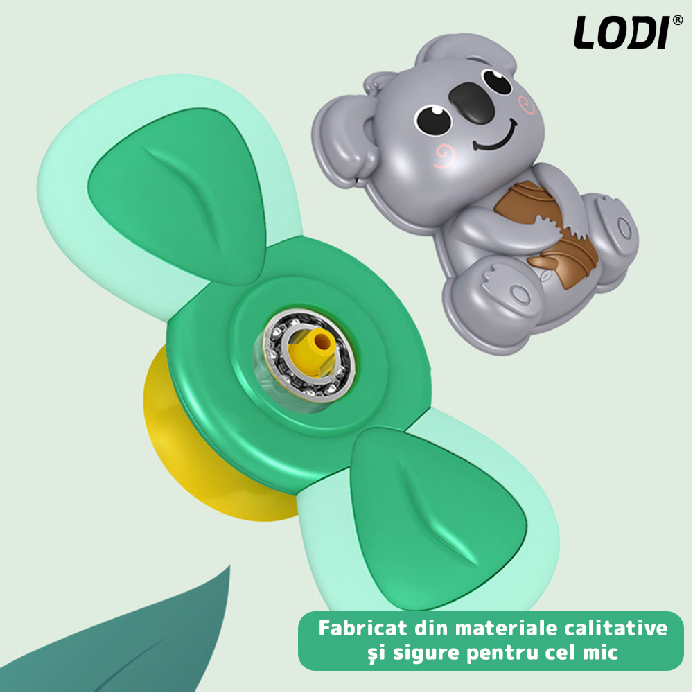 Jucarie Interactiva Fidget Spinner Lodi6, forma Koala, margini de silicon, 2 laturi, ventuza de prindere, 1-3 ani, verde