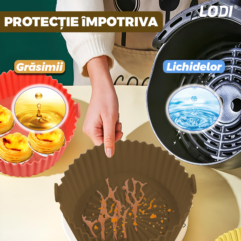 Tava de Copt Rotunda Lodi1310, pentru friteuza/cuptor/microunde, antiaderenta, rezistenta la temperaturi inalte, 21 x 17 cm, maro