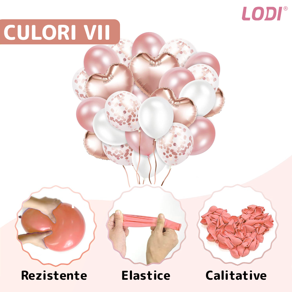 Set 48 Baloane Lodi728, Confeti, Inimioara, pentru Petreceri/Aniversari/Evenimente, o singura dimensiune, 2 culori, latex, rose gold