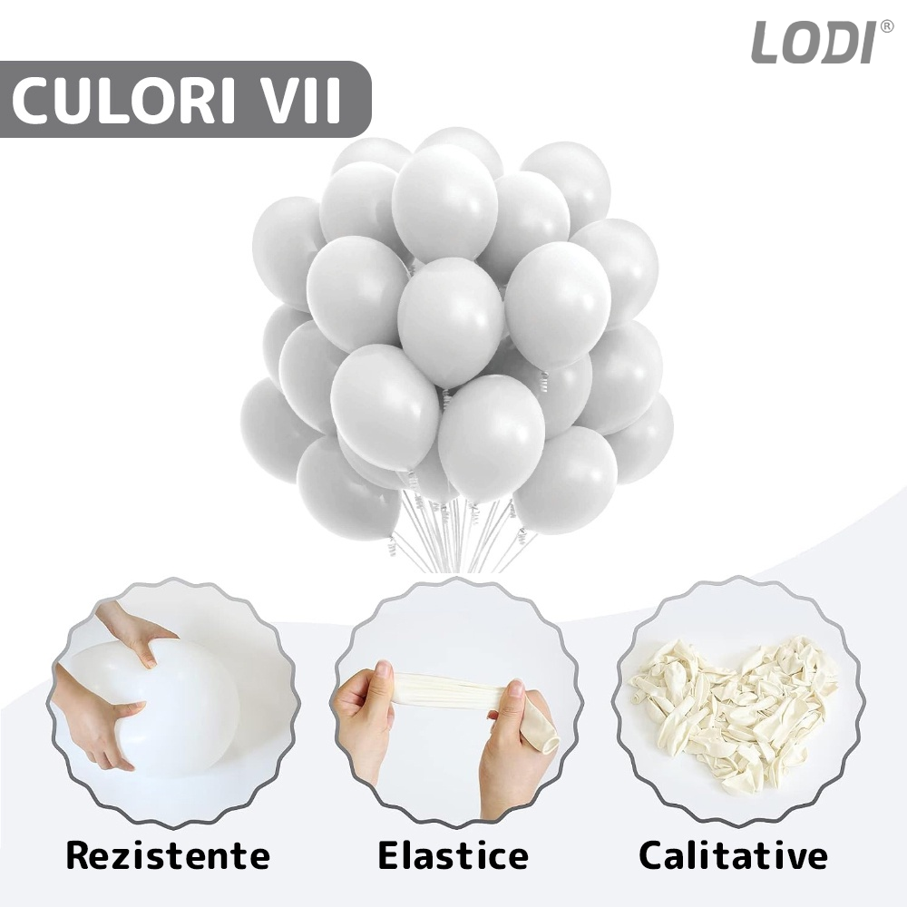 Set 100 Baloane Lodi251, pentru Petreceri/Aniversari/Evenimente, o singura dimensiune, latex, alb