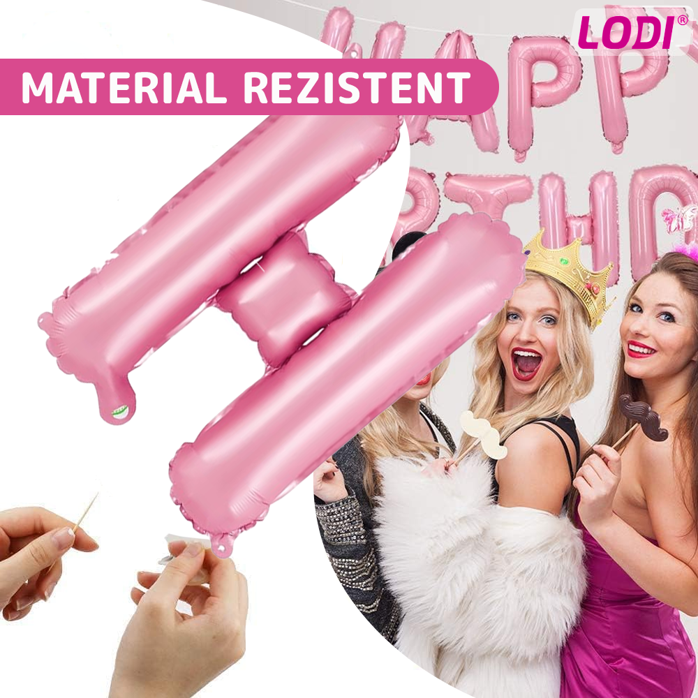 Set 25 Baloane Lodi717, Litere, pentru Petreceri/Aniversari/Evenimente, confetti, stelute, model HAPPY BIRTHDAY, rose