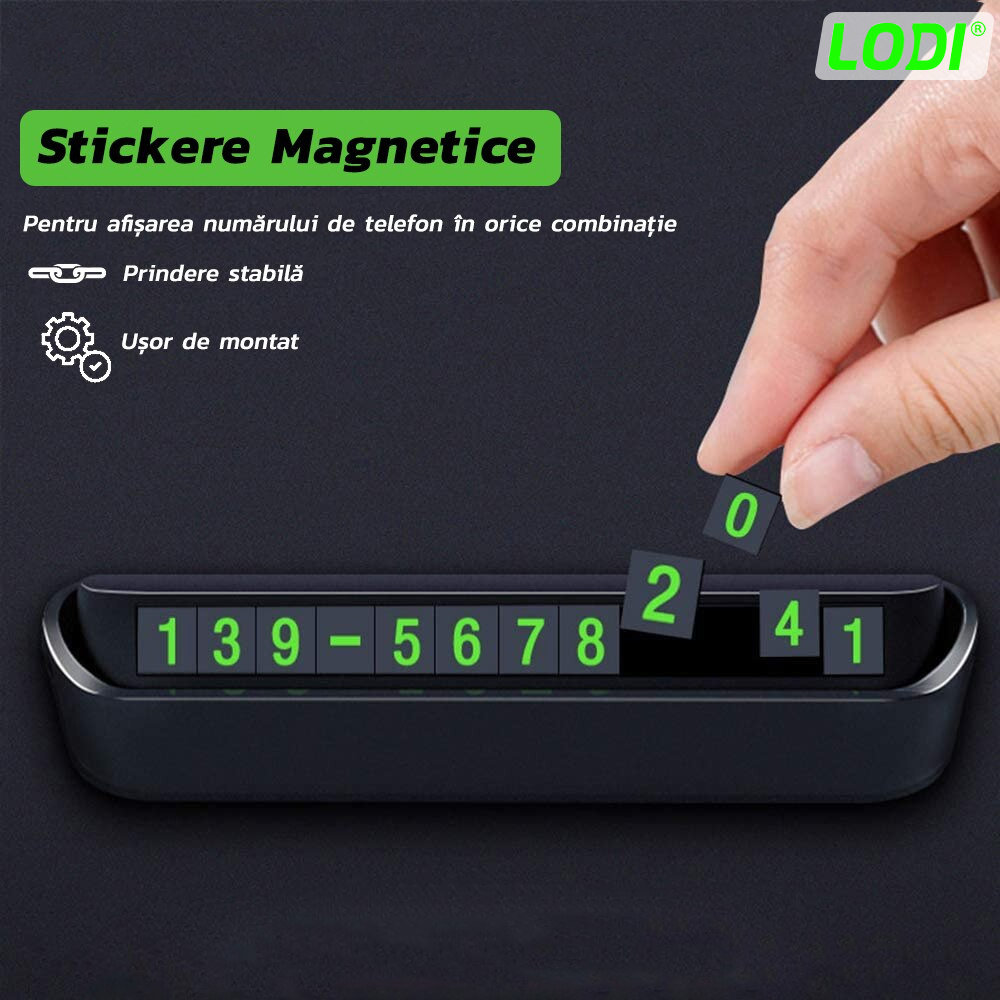 Suport Auto pentru Numarul de Telefon Lodi38, stickere magnetice, adeziv puternic, dimensiuni reduse, negru