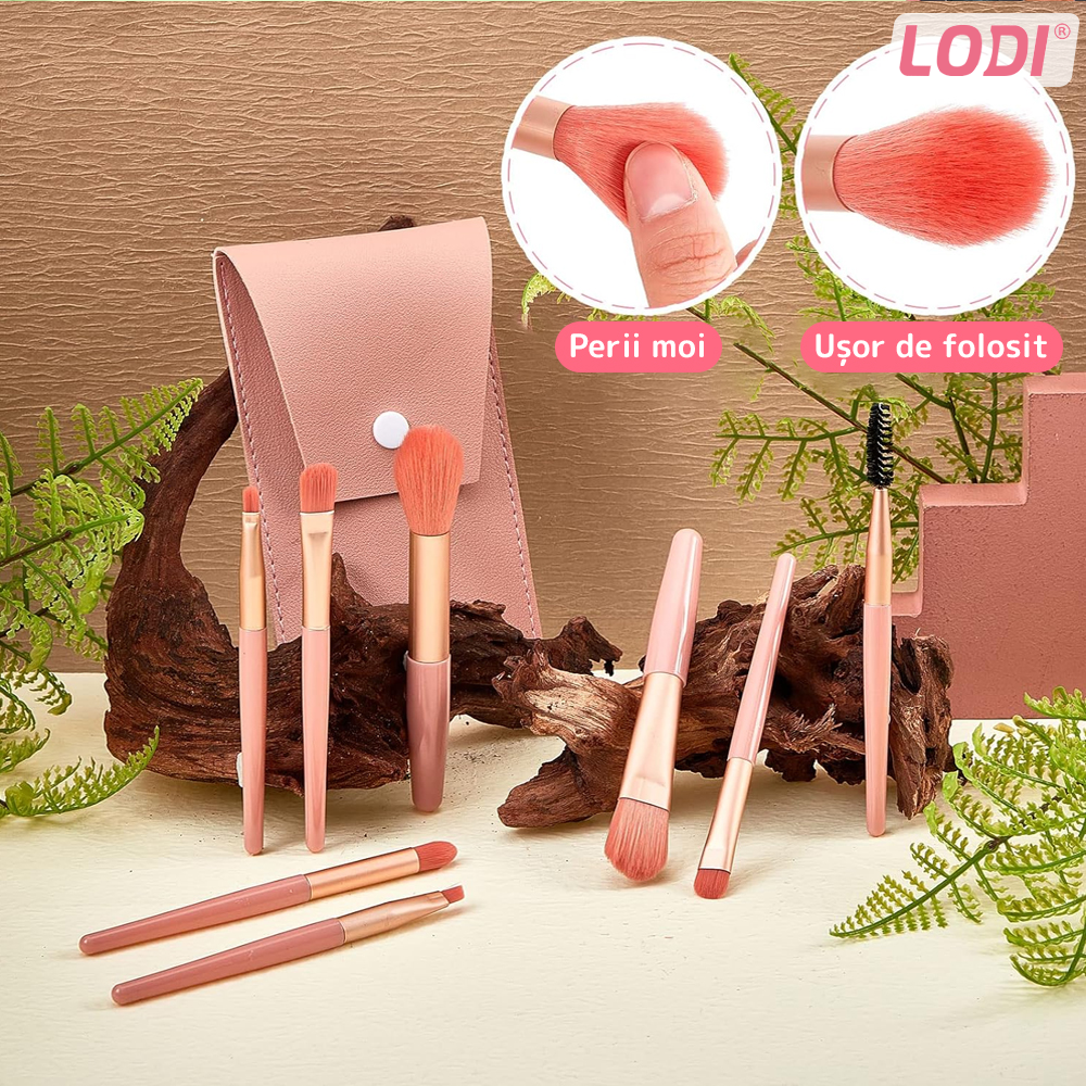 Set 8 Mini Pensule pentru Machiaj Lodi311, machiaj profesional/incepatori, portabile, roz