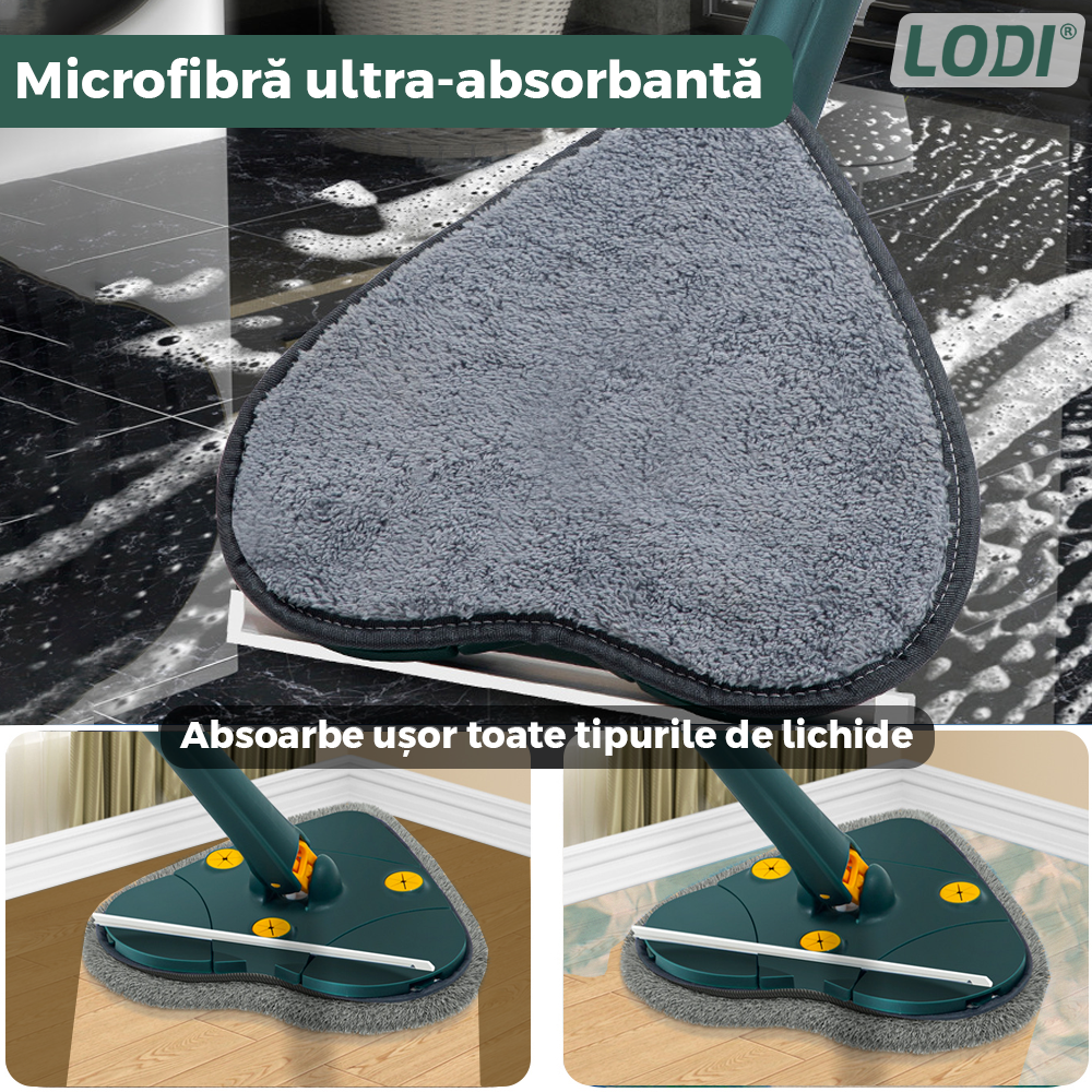 Mop cu Cap in Forma de Inima Lodi1158, rotire 360 grade, telescopic, curatare usoara, 127 cm, verde/galben