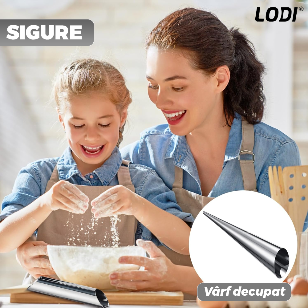 Set 10 Forme de Copt pentru Rulouri Lodi1282, conice, waterproof, otel inoxidabil, varf decupat, cornet inghetata/ cannoli/ cornulete, 12 cm, gri