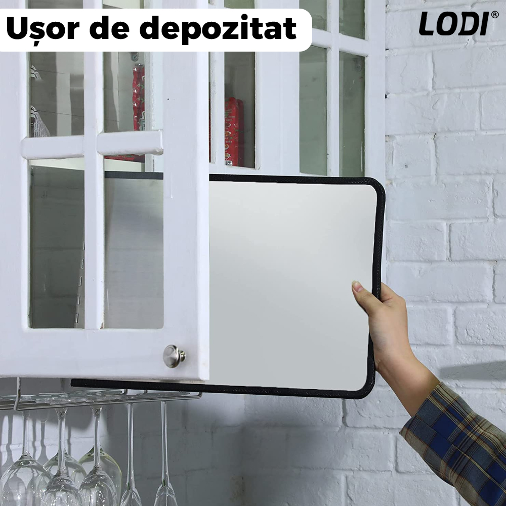 Placa de Protectie Aragaz Anti-Stropi Lodi86, panou cu 4 elemente, pliabila, metal, de inalta calitate, usor de curatat, 133x30cm, argintiu