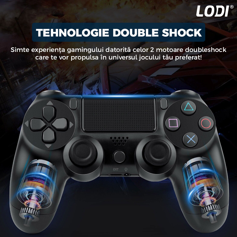 Controller Wireless DoubleShock Lodi540, compatibil cu PS4, joystick-uri analog, vibratie dubla, baterie performanta, negru