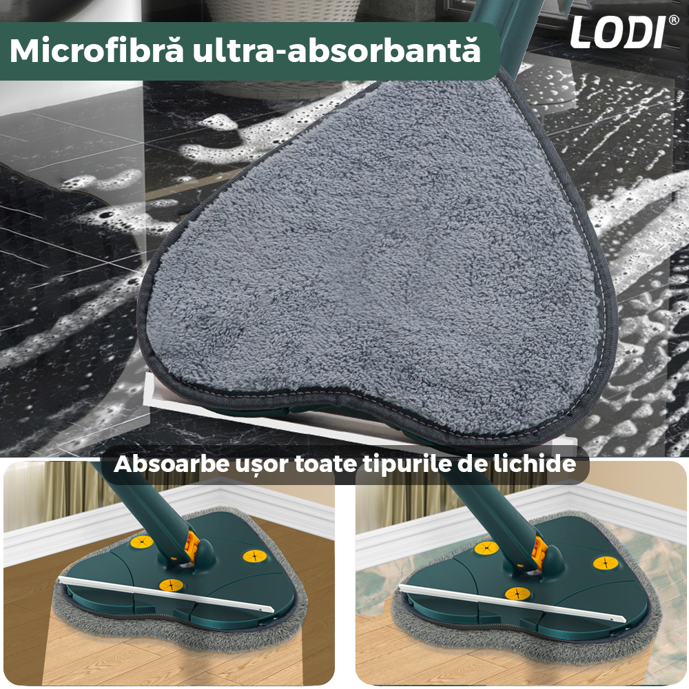 Mop cu Cap in Forma de Inima Lodi551, rotire 360 grade, telescopic, curatare usoara, 4 lavete incluse, 127 cm, verde/galben