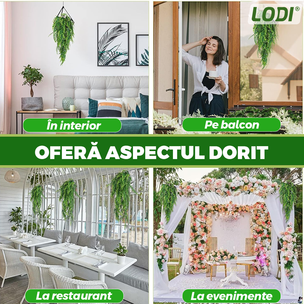 Set 2 Plante Artificiale Tip Iedera Lodi1128, ramuri agatatoare, aspect natural, rezistente la conditii meteo, frunze detasabile, interior/exterior, 85 cm, verde