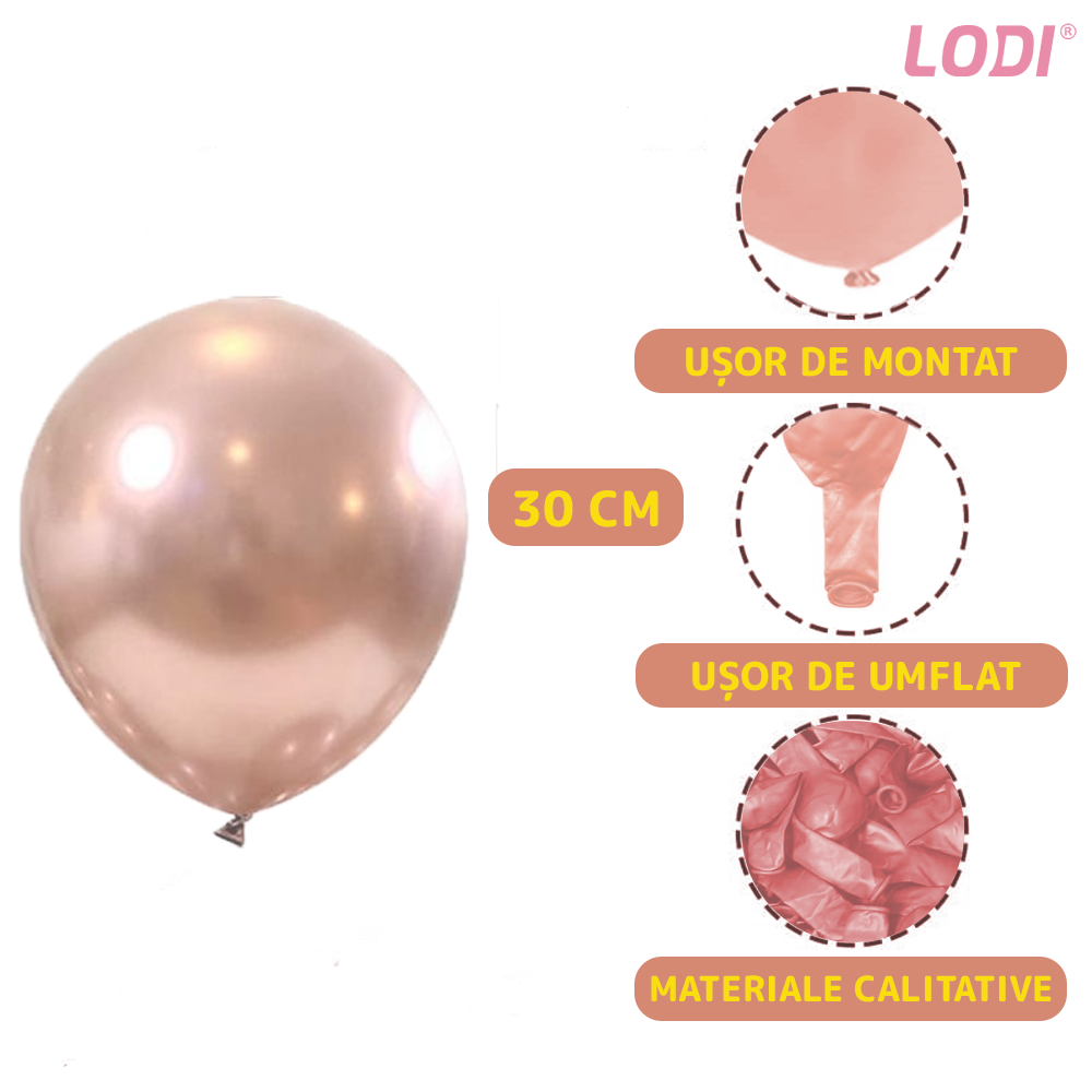 Set 10 Baloane Lodi772, Confeti, pentru Petreceri/Aniversari/Evenimente, o singura dimensiune, 2 culori, latex, auriu/rose gold