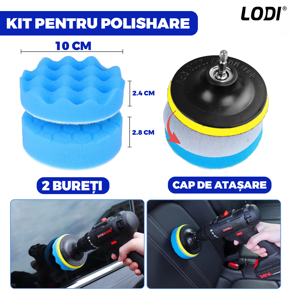 Set Premium 26 Piese Detailing Auto Lodi677, curatare masina Interior-exterior, 5 pensule detaliu, burete aplicator, laveta microfibra, perii aer conditionat, perii de zimtate, manusa microfibra fata-verso, albastru