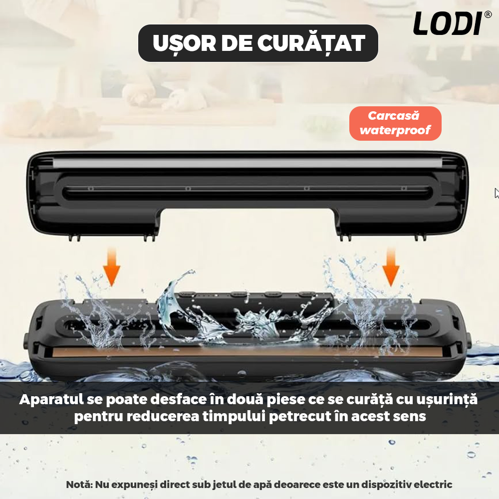Aparat de Sigilat si Vidat Lodi1203, set 10 role de vidat gofrate 17 cm x 5 m incluse, alimente si obiecte, vidare umeda/uscata/soft, 90W, 220V, portabil, negru