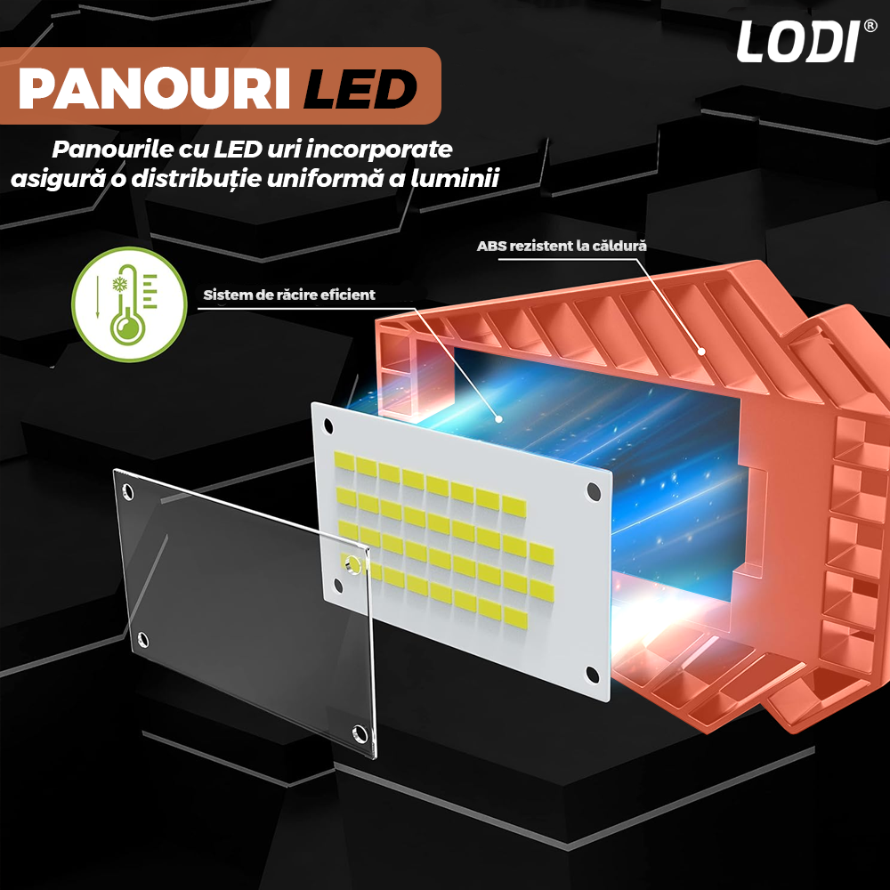 Lampa LED cu 3 Brate Mobile Lodi1222, 3 aripi pliabile, 36 LED-uri, flux luminos 3000LM, lumina alba rece 6000-6500K, bec iluminare pentru interior garaj/depozit/atelier, portocaliu