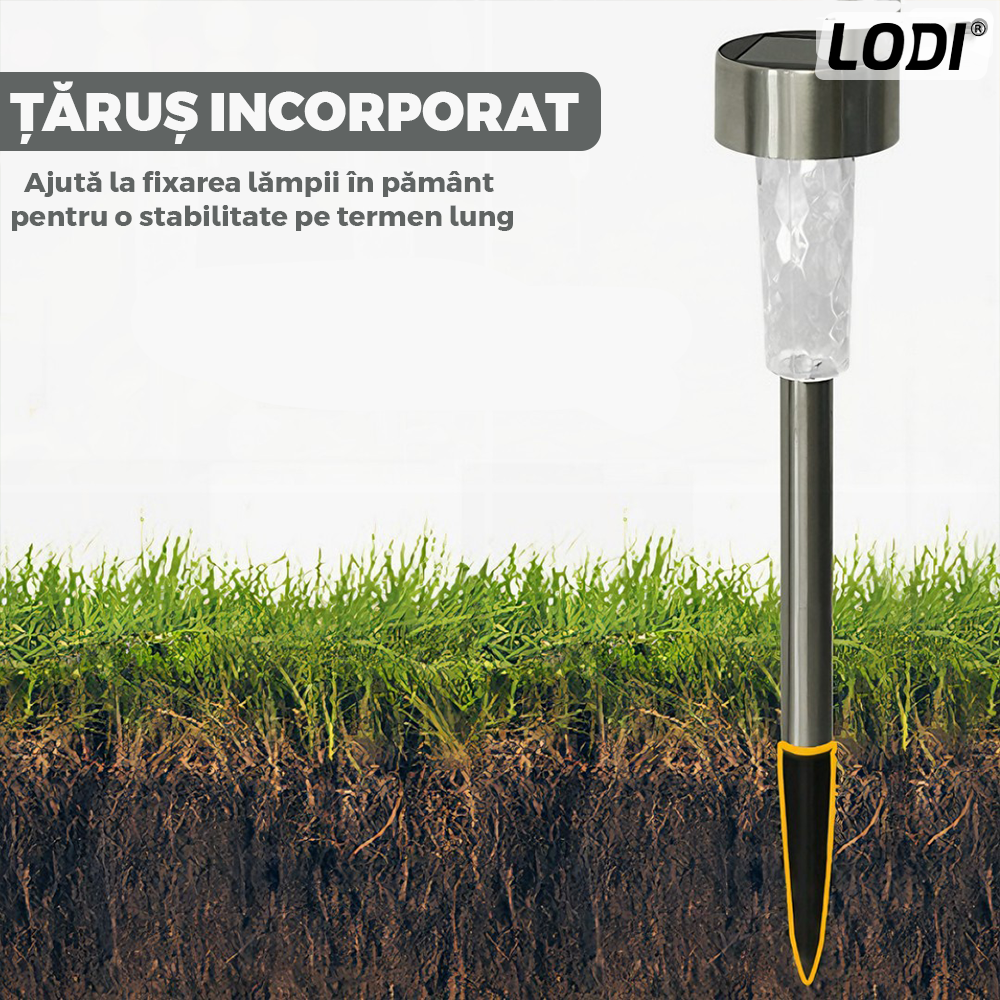 Set 10 Lampi Solare pentru Gradina Lodi1118, tehnologie LED, pentru exterior, incarcare solara, autonomie 8 ore, tip tarus, material metal, lumina alb cald