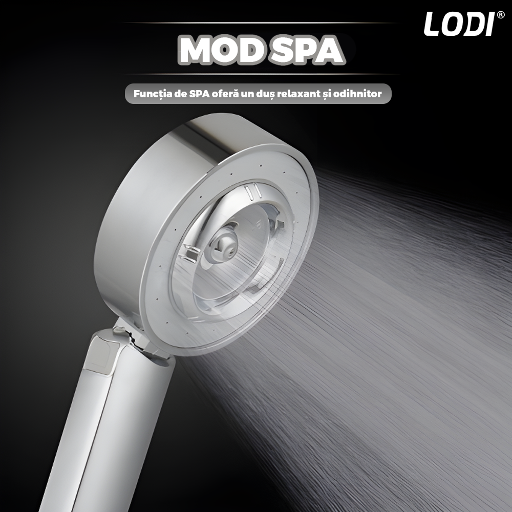 Para de Dus Dubla Lodi1507, recipient de sapun incorporat, 2 moduri de utilizare, mod presiune ridicata, mod spa, usor de utilizat, operare fara butoane, gri