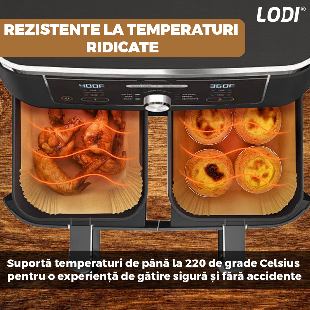 Set 500 Bucati Hartie de Copt pentru Air Fryer Lodi967, friteuza, unica folosinta, , 22 x14 x 4.5 cm, dreptunghiular, maro