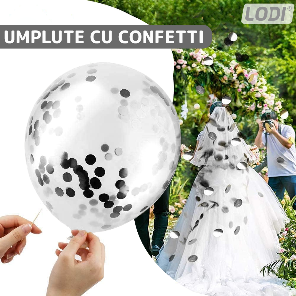 Set 10 Baloane Lodi770, Confeti, pentru Petreceri/Aniversari/Evenimente, o singura dimensiune, 2 culori, latex, argintiu