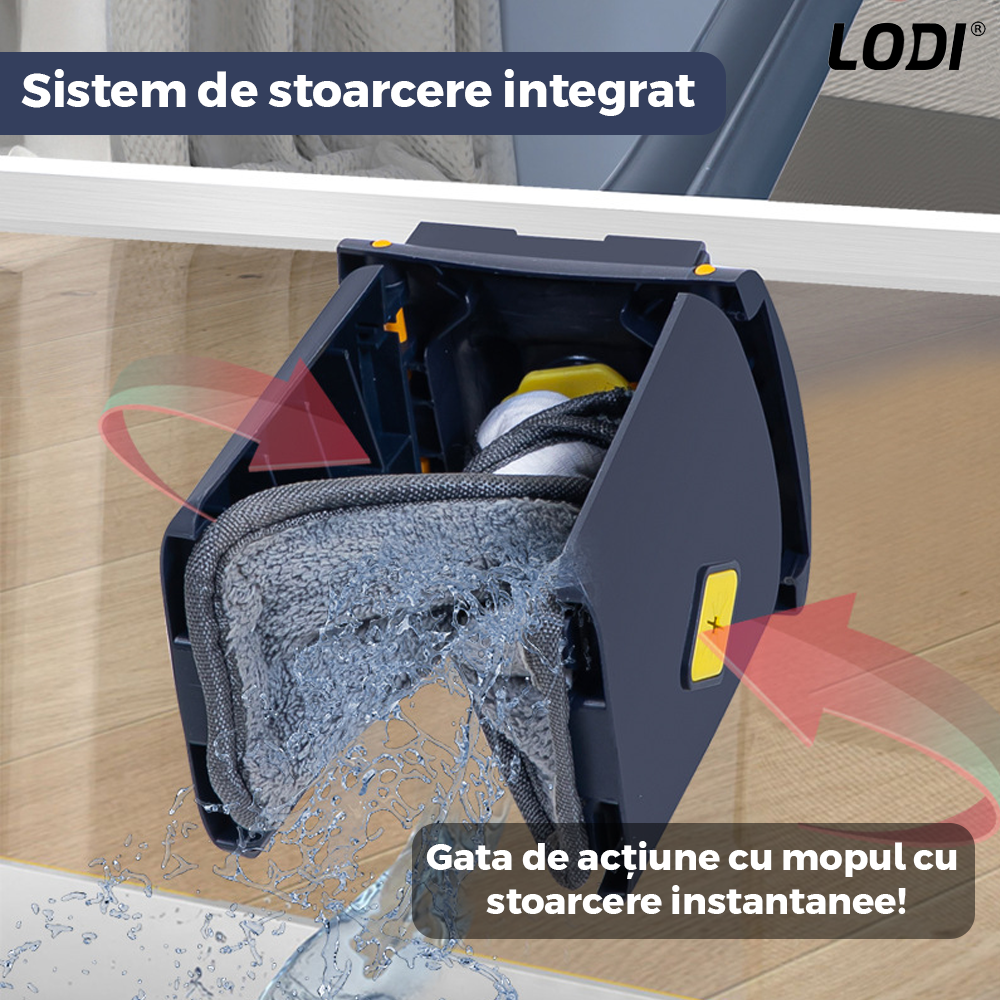 Mop cu Cap Dreptunghiular Lodi1160, rotire 360 grade, telescopic, curatare usoara, 3 lavete incluse, 105 cm, albastru/galben
