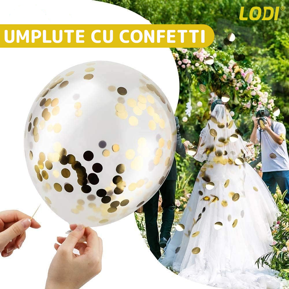 Set 15 Baloane Lodi261, Confeti, pentru Petreceri/Aniversari/Evenimente, o singura dimensiune, 3 culori, latex, auriu/alb/transparent