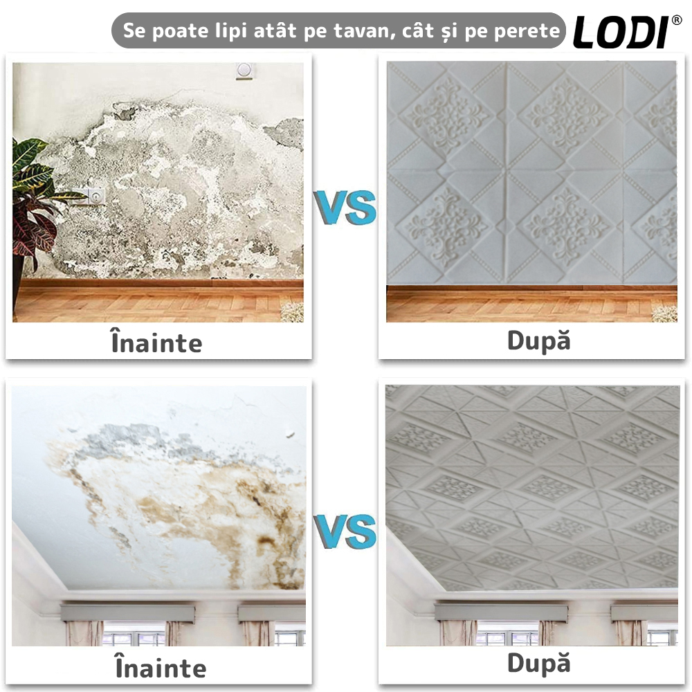 Set Tapet 3D Lodi116, suprafata acoperire 4.9 mp, autoadeziv, perete/tavan, model floral, waterproof, usor de montat, design modern, 70x70 cm, gri